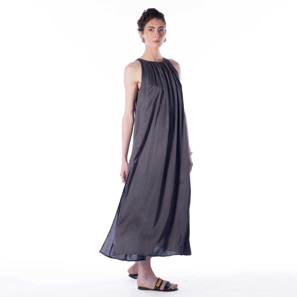 ISABELLE DRESS - Plant-Based Silk Satin Halter Dress with Side Slits | Sirene Egeenne